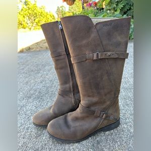 Teva De La Vina Brown Waterproof Leather Boots, Mid Calf Zip, Womens 8.5